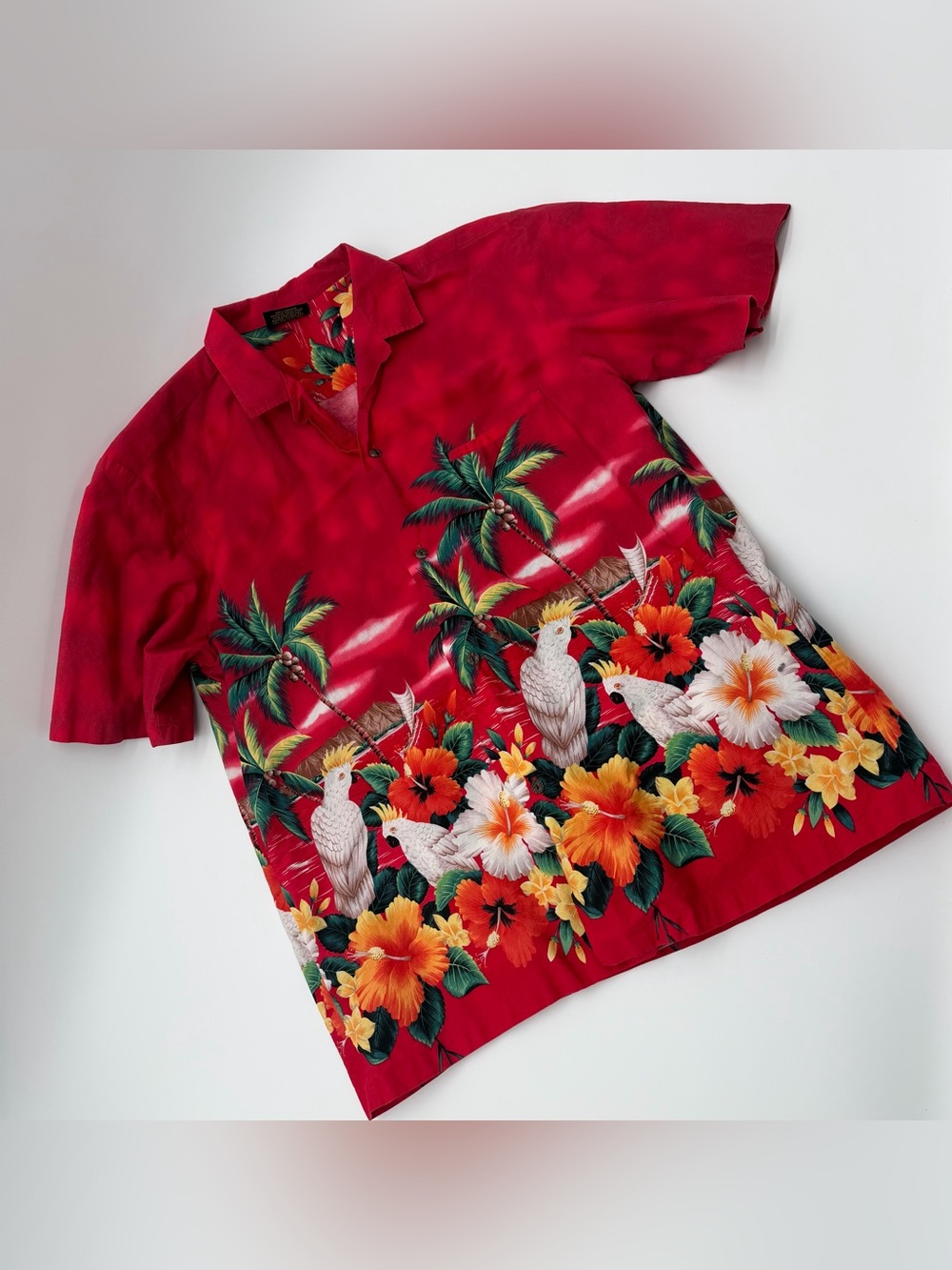 Red Tropical Parrot Print Hawaiian Shirt - Men Vintage Y2K